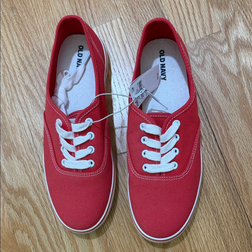 NWT OLD NAVY Vibrant Red Prep Sneakers with White Laces Size 6